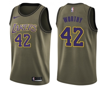 Youth Nike Los Angeles Lakers #42 James Worthy Swingman Green Salute to Service NBA Jersey