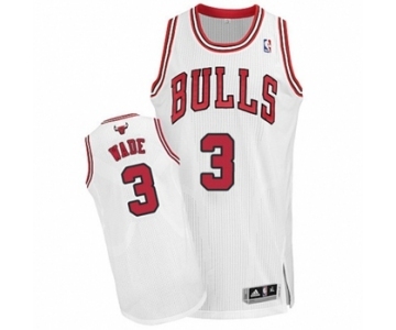 Men's Adidas Chicago Bulls #3 Dwyane Wade Authentic White Home NBA Jersey