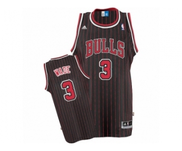 Men's Adidas Chicago Bulls #3 Dwyane Wade Swingman Black Red Strip Throwback NBA Jersey