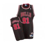 Men's Adidas Chicago Bulls #91 Dennis Rodman Swingman Black Red Strip Throwback NBA Jersey