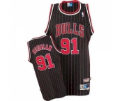 Men's Adidas Chicago Bulls #91 Dennis Rodman Swingman Black Red Strip Throwback NBA Jersey