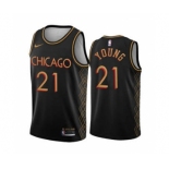 Men's Chicago Bulls #21 Thaddeus Young Black Motor City Edition 2020-21 No Little Plans Stitched Basketball Jersey