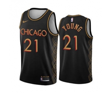 Men's Chicago Bulls #21 Thaddeus Young Black Motor City Edition 2020-21 No Little Plans Stitched Basketball Jersey