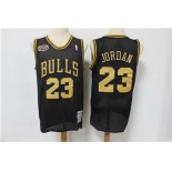 Men's Chicago Bulls #23 Michael Jordan Authentic Black Yellow  font Retro Basketball Jersey