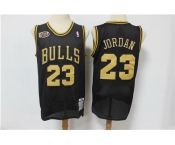 Men's Chicago Bulls #23 Michael Jordan Authentic Black Yellow  font Retro Basketball Jersey