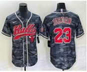 Men's Chicago Bulls #23 Michael Jordan Black Camo With Patch Cool Base Stitched Baseball Jersey