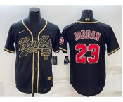 Men's Chicago Bulls #23 Michael Jordan Black Gold With Patch Cool Base Stitched Baseball Jersey