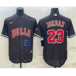 Mens Chicago Bulls #23 Michael Jordan Number Black With Patch Cool Base Stitched Baseball Jersey