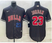 Men's Chicago Bulls #23 Michael Jordan Number Black With Patch Cool Base Stitched Baseball Jersey