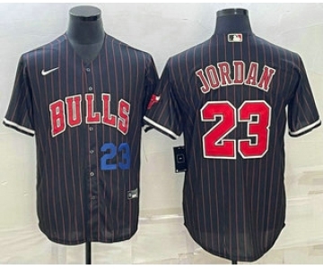 Men's Chicago Bulls #23 Michael Jordan Number Black With Patch Cool Base Stitched Baseball Jersey