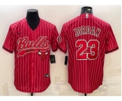 Men's Chicago Bulls #23 Michael Jordan Red Pinstripe With Patch Cool Base Stitched Baseball Jersey