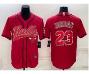 Men's Chicago Bulls #23 Michael Jordan Red With Patch Cool Base Stitched Baseball Jersey