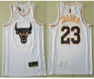 Men's Chicago Bulls #23 Michael Jordan White Golden Nike Swingman Stitched NBA Jersey