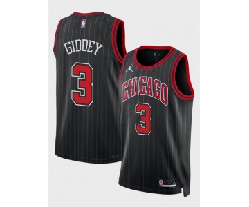 Men's Chicago Bulls #3 Josh Giddey Black Statement Edition Stitched Basketball Jersey