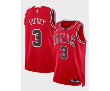 Men's Chicago Bulls #3 Josh Giddey Red Icon Edition Stitched Basketball Jersey