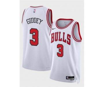 Men's Chicago Bulls #3 Josh Giddey White Association Edition Stitched Basketball Jersey