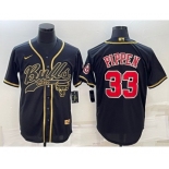 Men's Chicago Bulls #33 Scottie Pippen Black Gold With Patch Cool Base Stitched Baseball Jersey