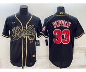 Men's Chicago Bulls #33 Scottie Pippen Black Gold With Patch Cool Base Stitched Baseball Jersey