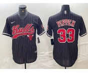 Men's Chicago Bulls #33 Scottie Pippen Black Pinstripe Cool Base Stitched Baseball Jersey