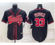 Men's Chicago Bulls #33 Scottie Pippen Black With Patch Cool Base Stitched Baseball Jersey