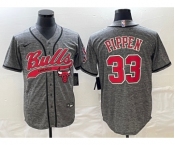 Men's Chicago Bulls #33 Scottie Pippen Grey Gridiron Cool Base Stitched Baseball Jersey