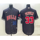 Men's Chicago Bulls #33 Scottie Pippen Number Black With Patch Cool Base Stitched Baseball Jersey