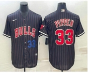 Men's Chicago Bulls #33 Scottie Pippen Number Black With Patch Cool Base Stitched Baseball Jersey