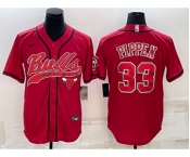 Men's Chicago Bulls #33 Scottie Pippen Red With Patch Cool Base Stitched Baseball Jersey