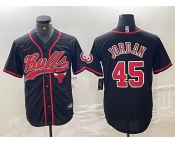 Men's Chicago Bulls #45 Michael Jordan Black Cool Base Stitched Baseball Jersey