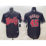 Men's Chicago Bulls #45 Michael Jordan Black Pinstripe Cool Base Stitched Baseball Jersey