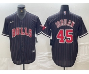 Men's Chicago Bulls #45 Michael Jordan Black Pinstripe Cool Base Stitched Baseball Jerseys