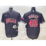 Men's Chicago Bulls #45 Michael Jordan Number Black Pinstripe Cool Base Stitched Baseball Jersey