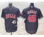 Men's Chicago Bulls #45 Michael Jordan Number Black Pinstripe Cool Base Stitched Baseball Jersey