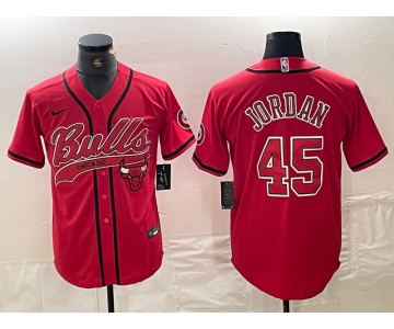 Men's Chicago Bulls #45 Michael Jordan Red Cool Base Stitched Baseball Jersey