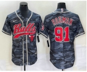 Men's Chicago Bulls #91 Dennis Rodman Black Camo With Patch Cool Base Stitched Baseball Jersey