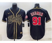 Men's Chicago Bulls #91 Dennis Rodman Black Gold With Patch Cool Base Stitched Baseball Jersey