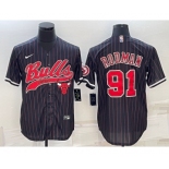 Men's Chicago Bulls #91 Dennis Rodman Black Pinstripe With Patch Cool Base Stitched Baseball Jersey