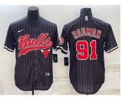 Men's Chicago Bulls #91 Dennis Rodman Black Pinstripe With Patch Cool Base Stitched Baseball Jersey