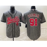 Men's Chicago Bulls #91 Dennis Rodman Grey Gridiron Cool Base Stitched Baseball Jersey