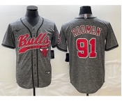 Men's Chicago Bulls #91 Dennis Rodman Grey Gridiron Cool Base Stitched Baseball Jersey