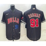 Men's Chicago Bulls #91 Dennis Rodman Number Black With Patch Cool Base Stitched Baseball Jersey