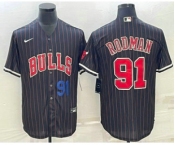 Men's Chicago Bulls #91 Dennis Rodman Number Black With Patch Cool Base Stitched Baseball Jersey