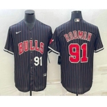 Men's Chicago Bulls #91 Dennis Rodman Number Black With Patch Cool Base Stitched Baseball Jerseys