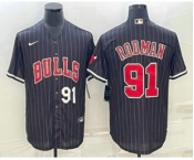 Men's Chicago Bulls #91 Dennis Rodman Number Black With Patch Cool Base Stitched Baseball Jerseys