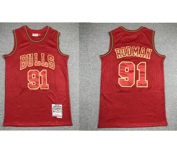 Men's Chicago Bulls #91 Dennis Rodman Red 1997-98 Hardwood Classics Soul Swingman Throwback Jersey