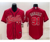 Men's Chicago Bulls #91 Dennis Rodman Red With Patch Cool Base Stitched Baseball Jersey