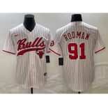 Men's Chicago Bulls #91 Dennis Rodman White Pinstripe Cool Base Stitched Baseball Jersey