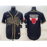 Men's Chicago Bulls Black Gold Team Big Logo With Patch Cool Base Stitched Baseball Jersey