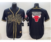 Men's Chicago Bulls Black Gold Team Big Logo With Patch Cool Base Stitched Baseball Jersey