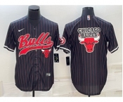 Men's Chicago Bulls Black Pinstripe Team Big Logo With Patch Cool Base Stitched Baseball Jersey